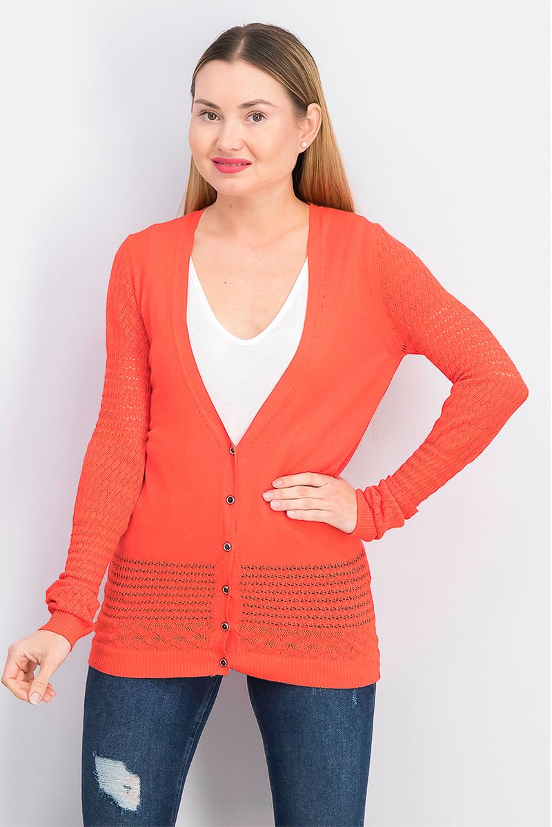 Marciano Women V, Neckline Plain Sweater, Orange - Image 1