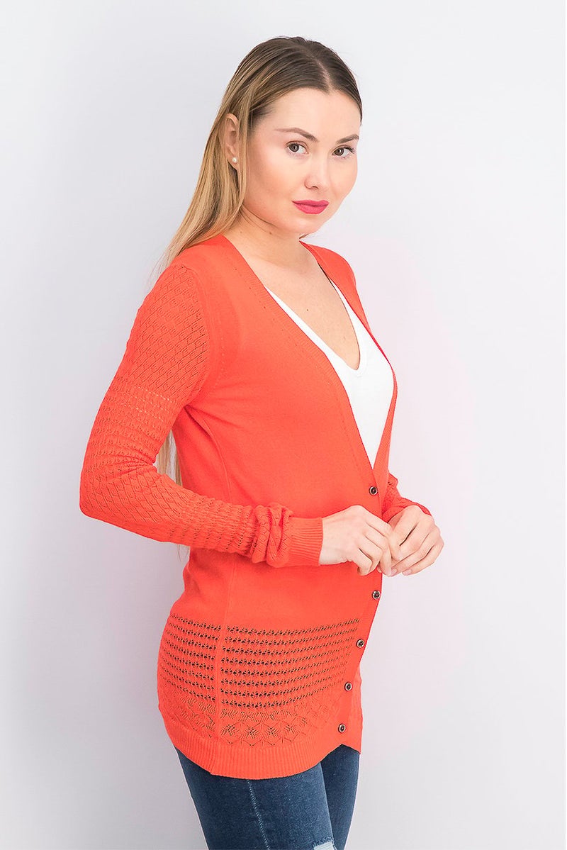 Marciano Women V, Neckline Plain Sweater, Orange - Image 4