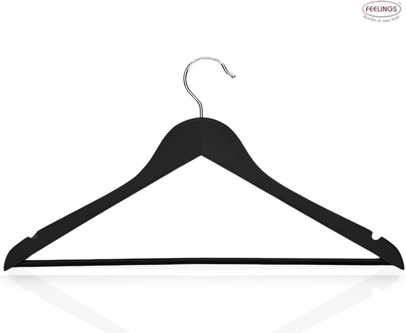 Feelings 24Pcs Set, Abs Material, Black Wooden Appearance, Non-Slip Clothes Hanger With Notches, Hangers For Wardrobe, Cloth Display Rack Storage Organizer - Black - Image 2