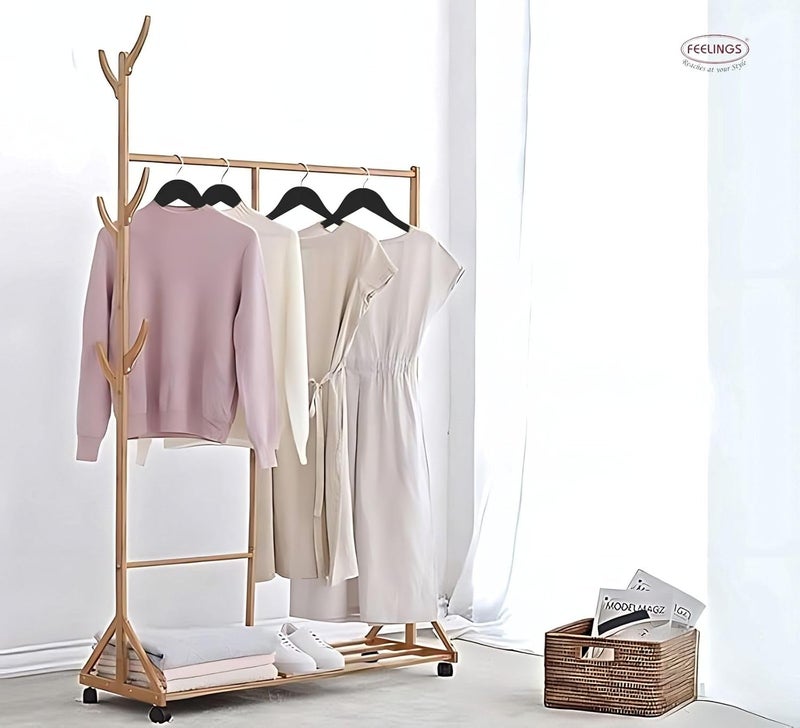 Feelings 24Pcs Set, Abs Material, Black Wooden Appearance, Non-Slip Clothes Hanger With Notches, Hangers For Wardrobe, Cloth Display Rack Storage Organizer - Black - Image 5