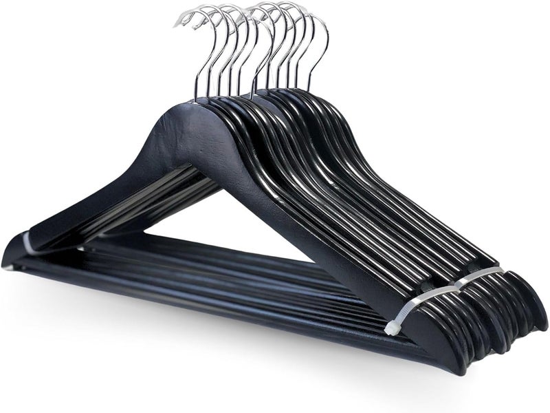 Feelings 24Pcs Set, Abs Material, Black Wooden Appearance, Non-Slip Clothes Hanger With Notches, Hangers For Wardrobe, Cloth Display Rack Storage Organizer - Black - Image 1