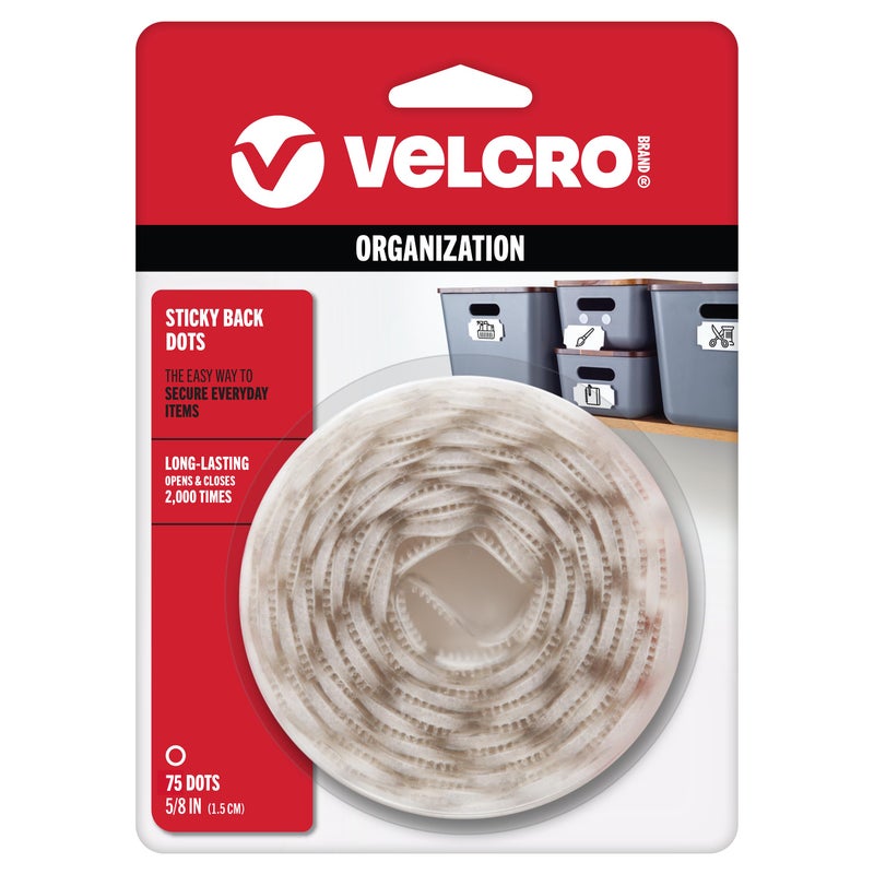 VELCRO Brand Sticky Back Hook and Loop Fasteners Perfect for Home or Office 58in Coins White 75Pk