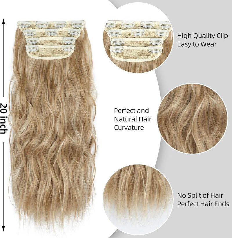 AliLeader 4Pcs Blonde Hair Extensions Clip in, Wavy Synthetic Clip in Hair Extension, 20 Inches Long Hair Extensions for Women Full Head (8AH613#,4pcs) - Image 5