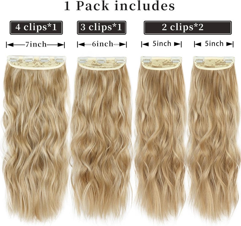 AliLeader 4Pcs Blonde Hair Extensions Clip in, Wavy Synthetic Clip in Hair Extension, 20 Inches Long Hair Extensions for Women Full Head (8AH613#,4pcs) - Image 2