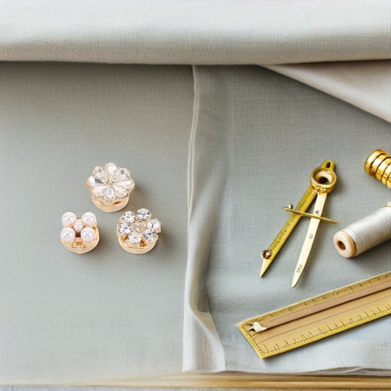 3pcs Rhinestone Buttons Covers: Flower Button Covers Clothing Decorative Pin - Link Jewelry - Tuxedo - Image 5