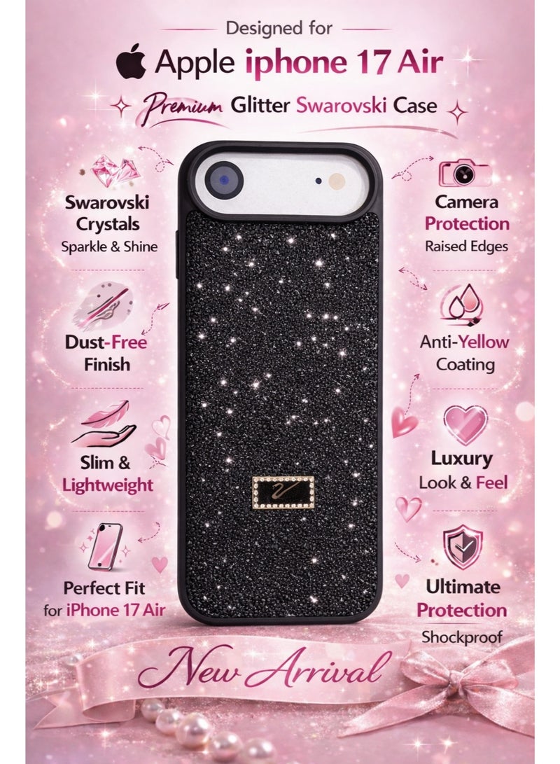 VR CREATIVE Luxury Glitter Diamond Phone Case for Apple iPhone 17 Air Sparkling Rhinestone Bling Protective Cover - Black - Image 4