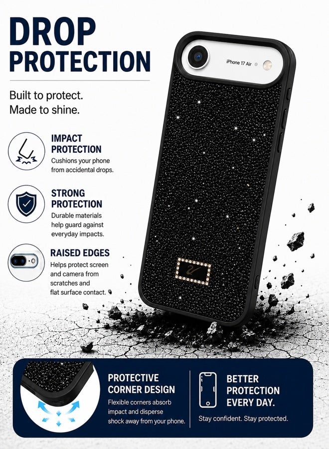 VR CREATIVE Luxury Sparkling Crystal Rhinestone Protective Phone Case Cover for Apple iPhone 17 Air – Black - Image 4