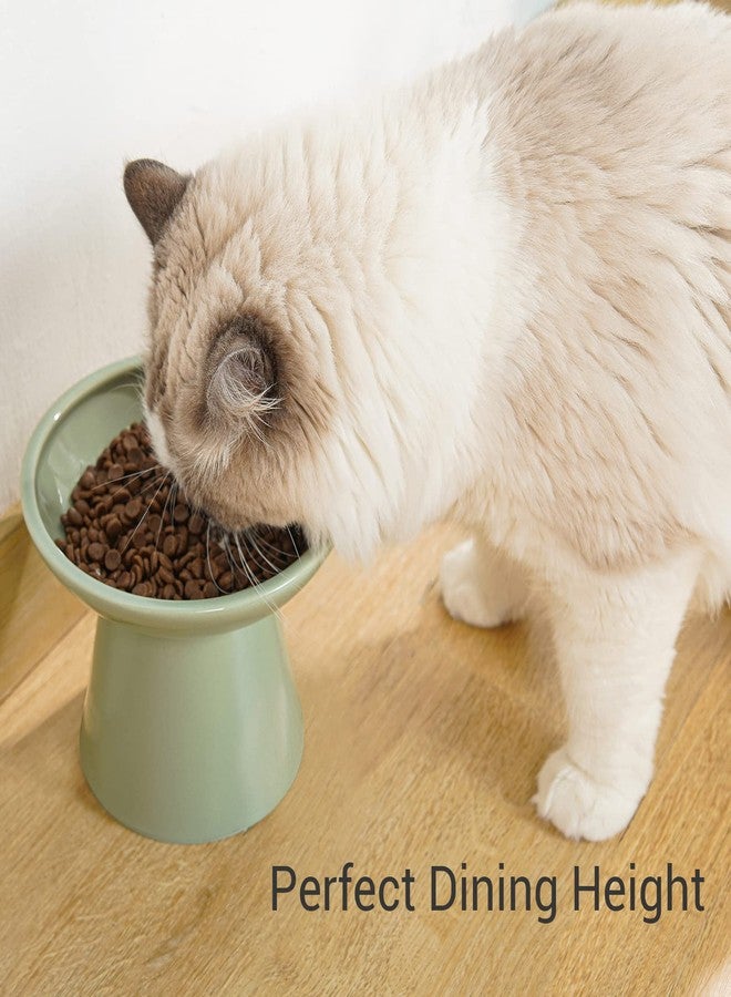 CEEFU Extra Wide Elevated Ceramic Cat Bowl, 6.2" Shallow Dish for Whisker Fatigue Relief, 5" Height for Easy Feeding, Durable Raised Cat Food Bowls, Pack of 2, Sage Green - Image 5