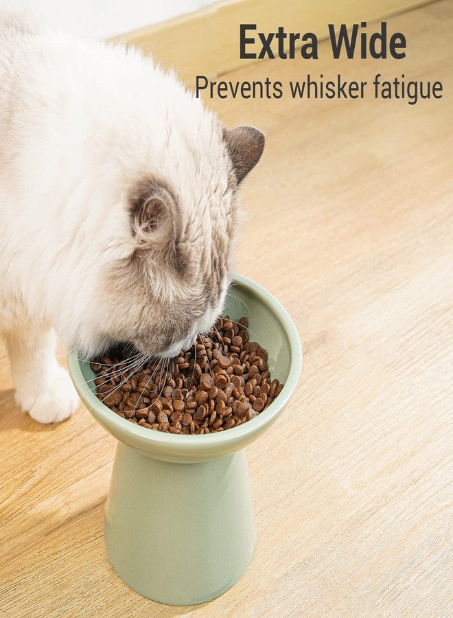 CEEFU Extra Wide Elevated Ceramic Cat Bowl, 6.2" Shallow Dish for Whisker Fatigue Relief, 5" Height for Easy Feeding, Durable Raised Cat Food Bowls, Pack of 2, Sage Green - Image 4