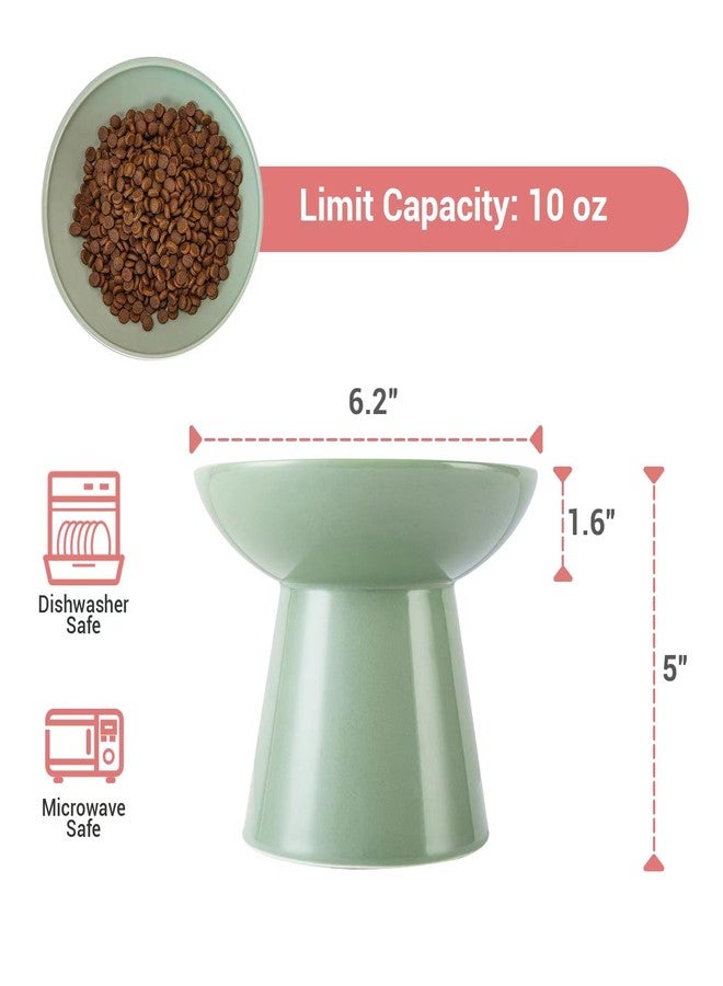 CEEFU Extra Wide Elevated Ceramic Cat Bowl, 6.2" Shallow Dish for Whisker Fatigue Relief, 5" Height for Easy Feeding, Durable Raised Cat Food Bowls, Pack of 2, Sage Green - Image 2