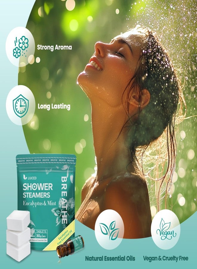LIUCED 14+1 Shower Steamers - 14 Pack Eucalyptus & Mint Shower Bombs Aromatherapy and 5ml Natural Eucalyptus Essential Oils, Eucalyptus for Shower, Sinus Relief, Mothers Day Gifts for Mom Wife, Self Care - Image 3
