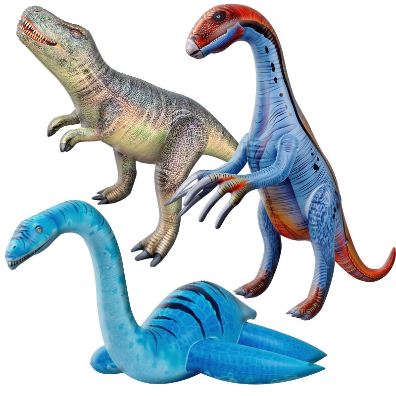 HOHQB 3 Inflatable Dinosaur Jurassic Birthday Party Supplies Giant Blow up Dinosaur Birthday Decorations Balloons for Kids Plesiosaur Tyrannosaurus Therizinosaurus - Image 3