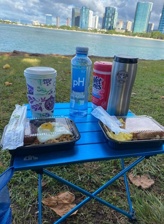 iClimb Ultralight Compact Camping Alu. Folding Table with Carry Bag, Two Size (Blue - S) - Image 2