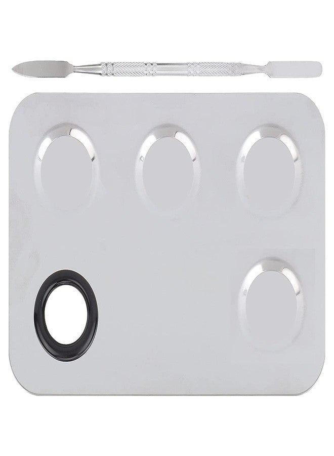 Glamezone Stainless Steel Cosmetic 5 Dip Makeup Mixing Plate with Spatula Tool for Women - Image 3
