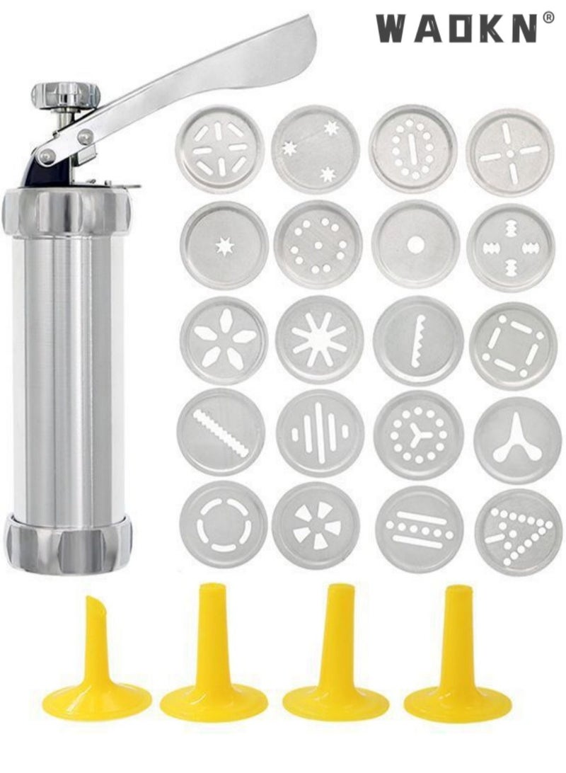 WAOKN Cookie Press Tool, (with 20 Disc and 4 Nozzles) DIY Cookie Press for Baking, Aluminum Alloy, Biscuit Press Maker Homemade Baking Tool Biscuit Cake Dessert DIY Maker And Decoration - Image 1