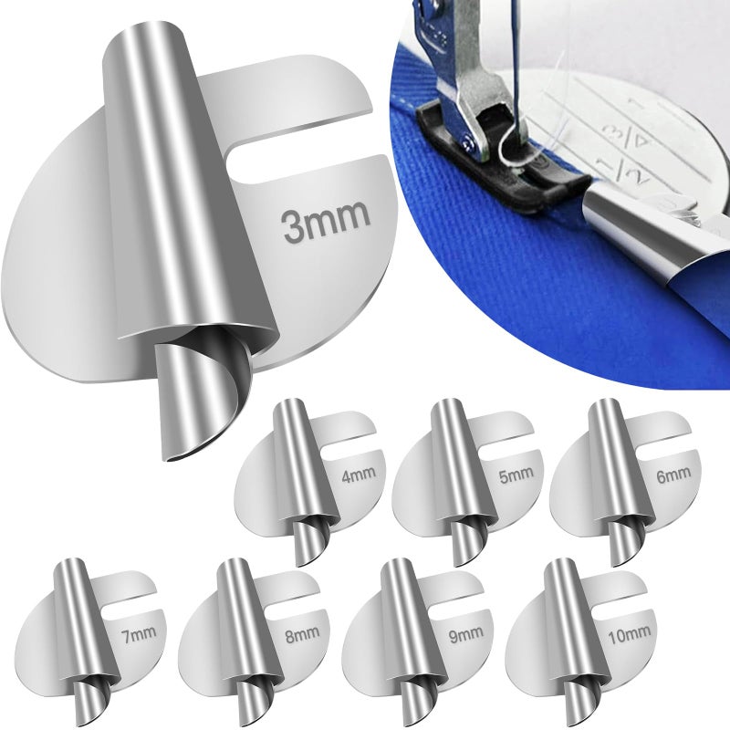 TOOVREN Sewing Rolled Hemmer Foot 8PCS Rolled Hem Presser Foot 3/4/5/6/7/8/9/10mm 8 Sizes Wide Rolling Hem Foot Sewing Machine Presser Feet Hemmer Home Industrial Curved Scroll Hemming Feet - Image 1