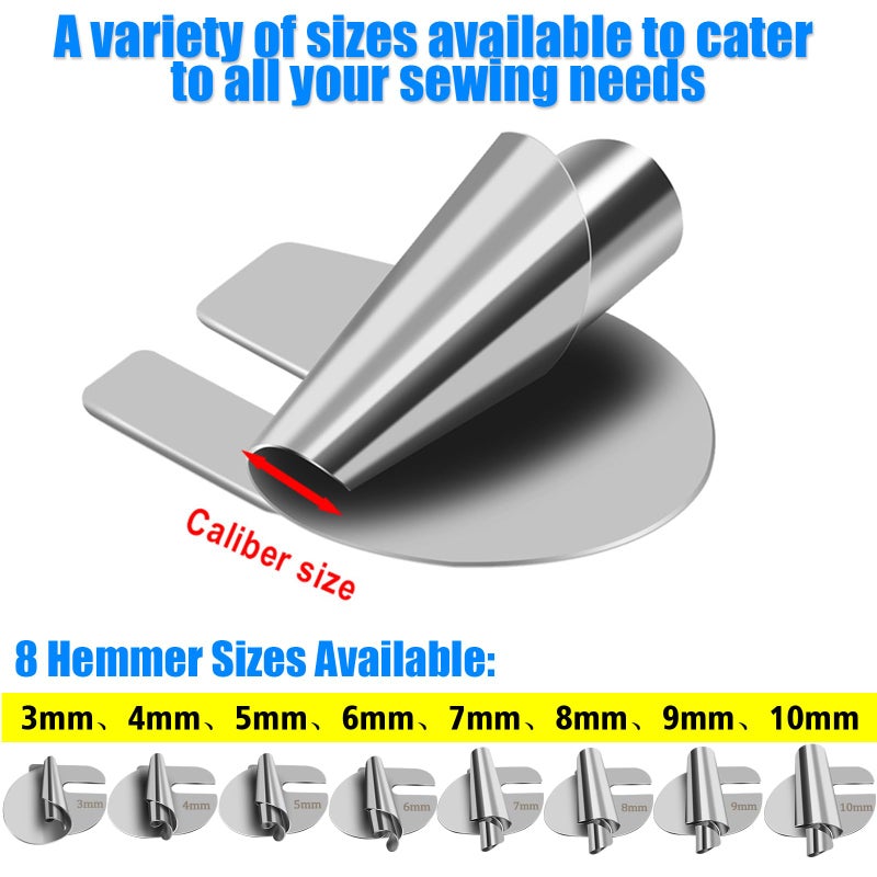TOOVREN Sewing Rolled Hemmer Foot 8PCS Rolled Hem Presser Foot 3/4/5/6/7/8/9/10mm 8 Sizes Wide Rolling Hem Foot Sewing Machine Presser Feet Hemmer Home Industrial Curved Scroll Hemming Feet - Image 4