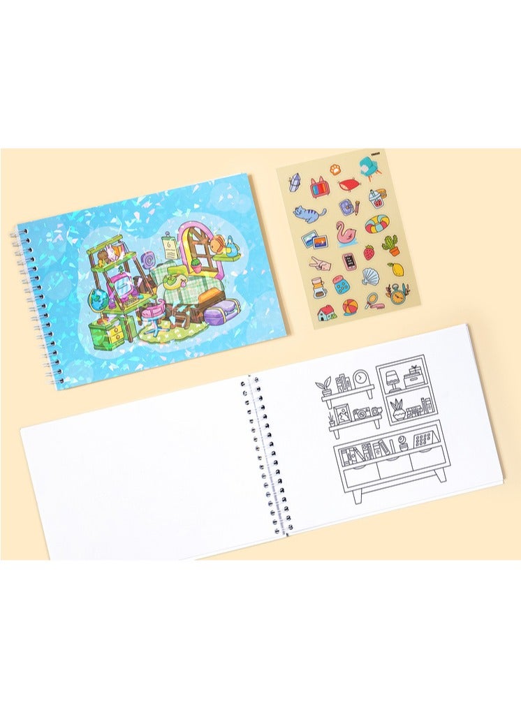 Cute Bear Coloring Book Stickers Set Laser Flash Film Coil Children's Coloring Book Blue - Image 1