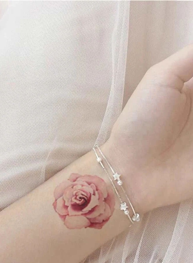 Four pieces of waterproof temporary tattoos with roses and flowers designs in various shapes - Image 2