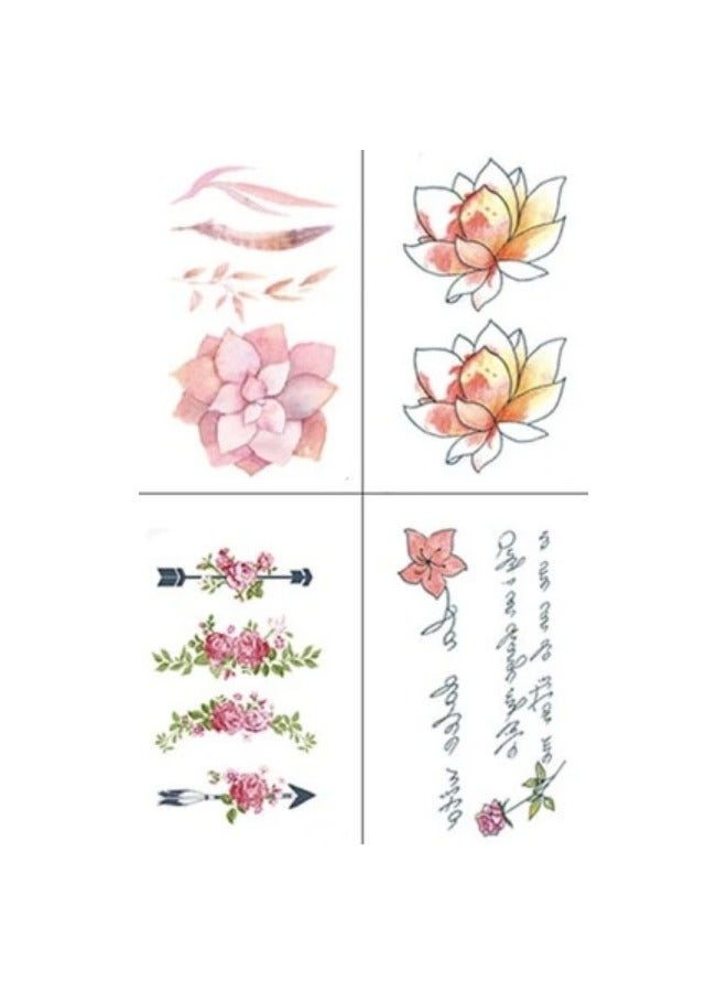 Four pieces of waterproof temporary tattoos with roses and flowers designs in various shapes - Image 1