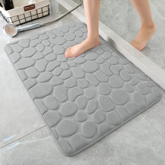 FOAM BATH MAT COBBLESTONE BATHROOM RUGS SUPER WATER ABSORBENT BATH MATS FOR BATHROOM MACHINE WASHABLE BATH RUGSLIGHT GRAY