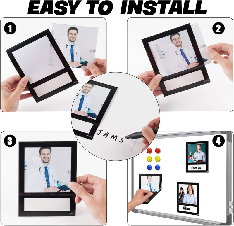 STTMGN Magnetic Picture Frame 4X4 with ID Identification Tags-Name,Square Magnet Photo Pockets,For Employee Recognition Wall (With signature area),Thoughtful Gift for Friend's Lockers-10 Packs - Image 3