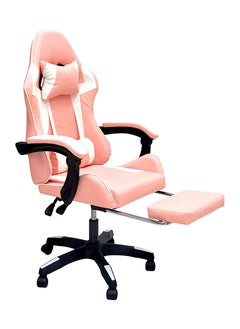 Sabir & Bros Furniture LLC SBF High Back Gaming Chair with Footrest - Premium Leather, Padded Armrests, Adjustable Height, Headrest Cushion & Reclining Backrest, Swivel Office Computer Chair, Pink White  - Image 1