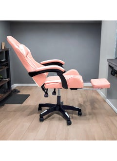 Sabir & Bros Furniture LLC SBF High Back Gaming Chair with Footrest - Premium Leather, Padded Armrests, Adjustable Height, Headrest Cushion & Reclining Backrest, Swivel Office Computer Chair, Pink White  - Image 5