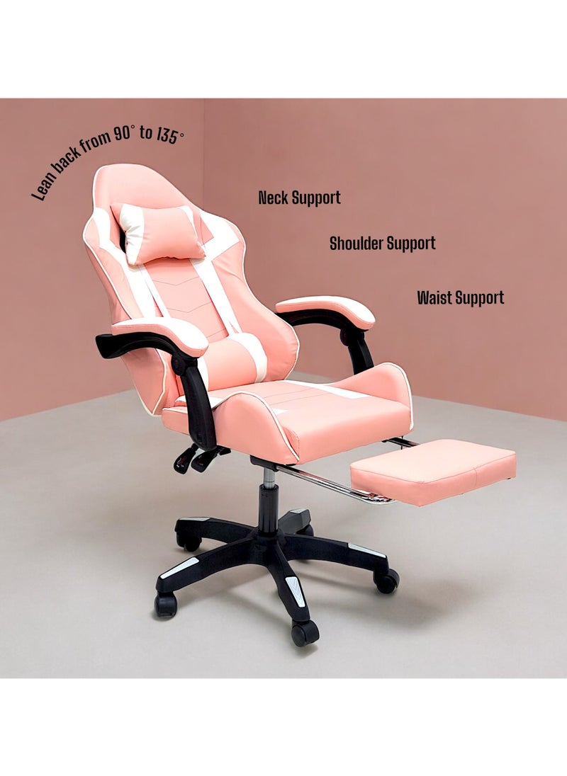Sabir & Bros Furniture LLC SBF High Back Gaming Chair with Footrest - Premium Leather, Padded Armrests, Adjustable Height, Headrest Cushion & Reclining Backrest, Swivel Office Computer Chair, Pink White  - Image 4
