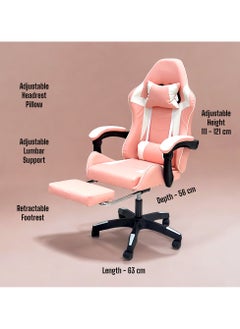 Sabir & Bros Furniture LLC SBF High Back Gaming Chair with Footrest - Premium Leather, Padded Armrests, Adjustable Height, Headrest Cushion & Reclining Backrest, Swivel Office Computer Chair, Pink White  - Image 3