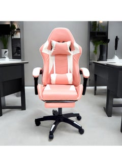 Sabir & Bros Furniture LLC SBF High Back Gaming Chair with Footrest - Premium Leather, Padded Armrests, Adjustable Height, Headrest Cushion & Reclining Backrest, Swivel Office Computer Chair, Pink White  - Image 2