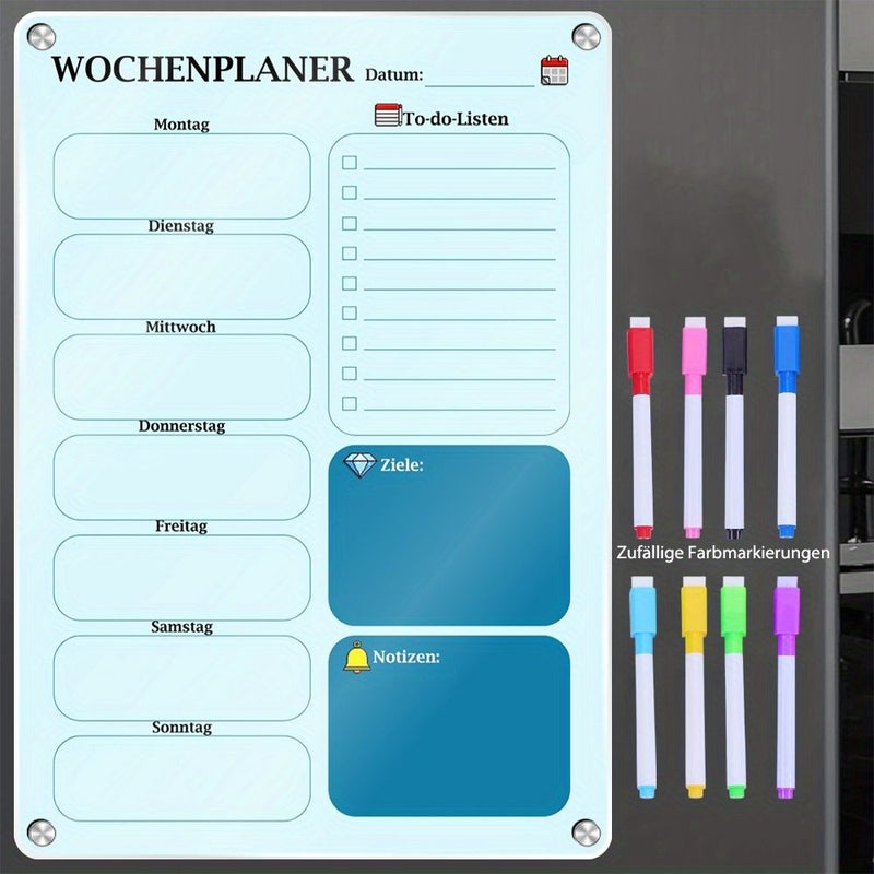German Magnetic Weekly Planner With 8 Colors Erasable Pens Random Color For Home Office Schedule Planning Task Management German Language - Image 1