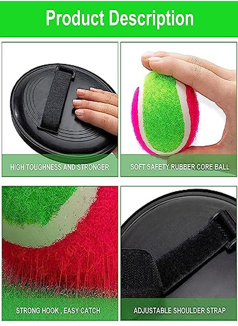 NHYDZSZ Velcro Ball Game Catch Ball Set, Velcro Game Catchball with 4 Catching Discs and 4 Balls, Ball Throwing Catch Game, Toss and Catch Ball Game, Red Green, Beach Ball, Outdoor Games for Children