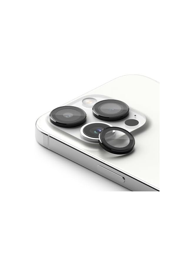 PROMASS Camera Lens Frame Glass Protector Compatible with iPhone 15 Pro Max (2023), Anti-Fingerprint Camera Lens Tempered Glass Covers and Aluminum Alloy Frames Adhesive Coating - Black - Image 1