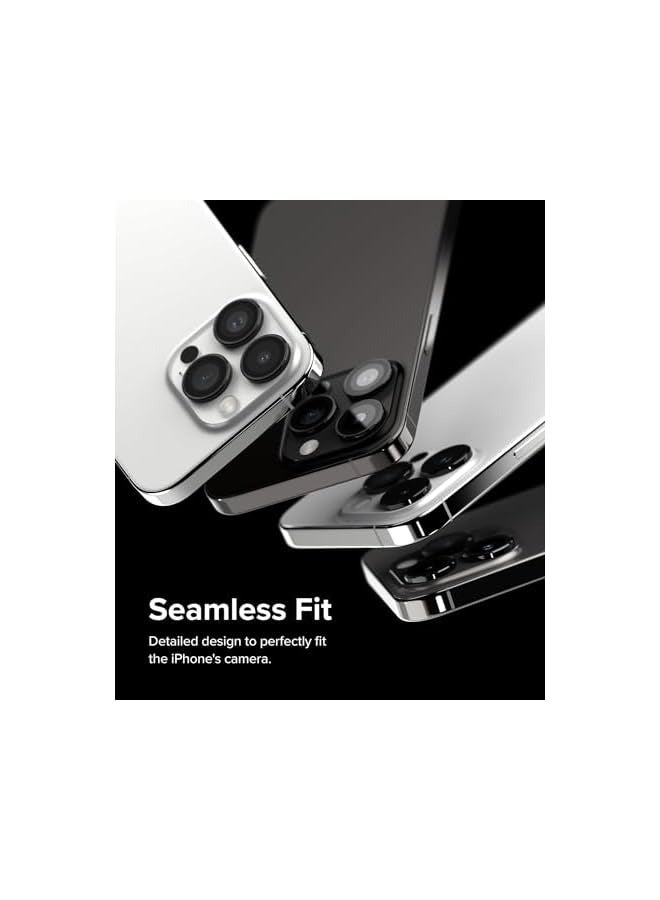 PROMASS Camera Lens Frame Glass Protector Compatible with iPhone 15 Pro Max (2023), Anti-Fingerprint Camera Lens Tempered Glass Covers and Aluminum Alloy Frames Adhesive Coating - Black - Image 3