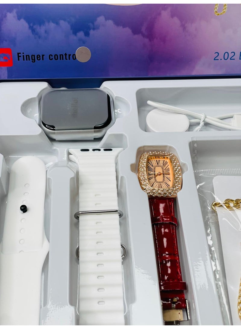 Raxoom Smart Watch 10 with 2.02 Big screen , stylish girls watch with braslate , jwellery set , neckless , ring , EAR RING AND 2 straps  - Image 5
