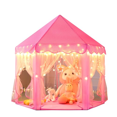 Monobeach Princess Castle Play Tent for Girls  Large 55 x 53 Playhouse with Star Lights for Indoor and Outdoor Play - Image 1