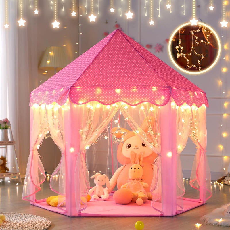 Monobeach Princess Castle Play Tent for Girls  Large 55 x 53 Playhouse with Star Lights for Indoor and Outdoor Play - Image 3