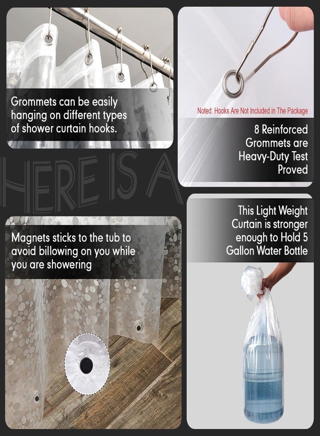 Hereisa Narrow 3D Pebble Pattern Waterproof Shower Curtain Liner EVA Shower Curtain with 3 Bottom Magnets, Shower Liner for Shower Stall, Bathtubs, 48 x 72 - Image 4