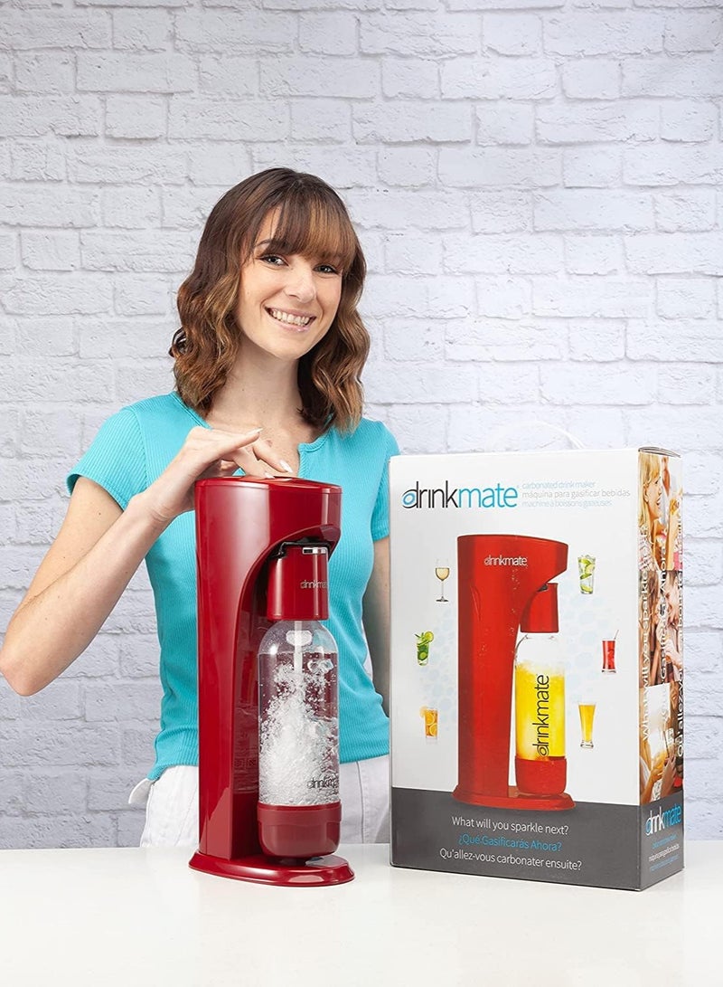 درينك مايت صانع المياه الفوارة والصودا من DrinkMate مع أسطوانة CO2 سعة 60 لتر (أحمر ملكي)  - Image 5