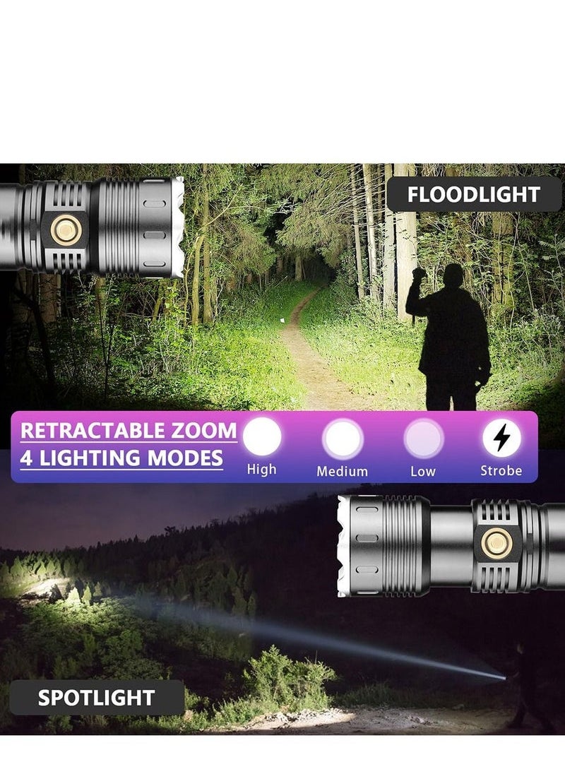Beauenty - Rechargeable Flashlight, 100000 High Lumens Super Bright Led Flashlight with 4 Modes Zoom in/out Powerful Handheld Long Distance lighting Torch light - Image 1
