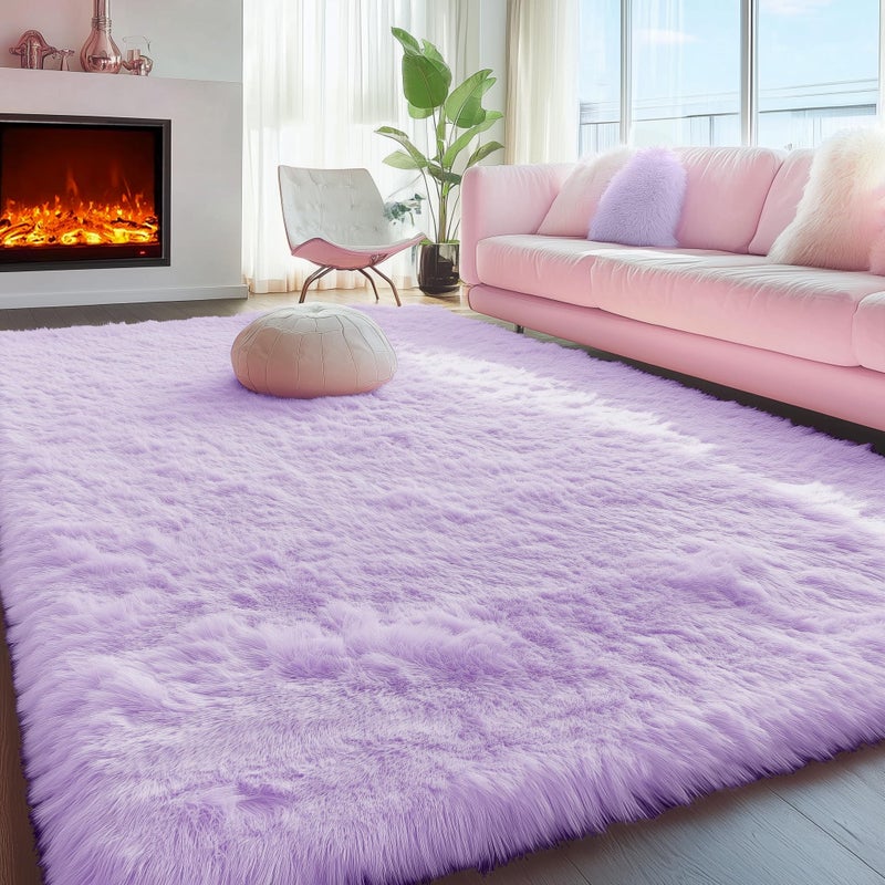 PAGISOFE Fluffy Soft Purple Rug 4 x 6 Rug Shaggy Rugs for Bedroom Living RoomFurry Rugs for Bedroom PrincessBedside Rug Nursery Christmas Home Decoration Shag Carpet for Kids Teens Room