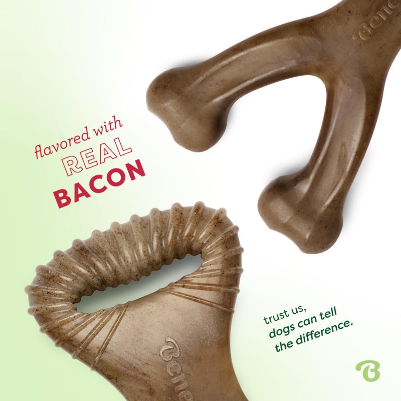 Benebone 2-Pack Wishbone/Dental Durable Dog Chew Toys, Real Bacon, Made in USA, Large - Image 2