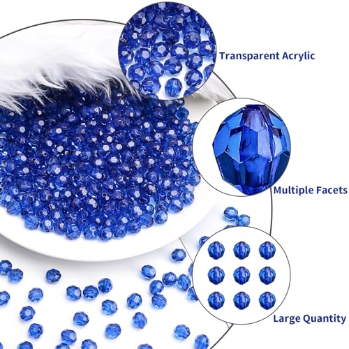 BONNY BOXX 2000pcs 4mm Acrylic Faceted Round Crystal Beads Transparent Sapphire Loose Spacer Craft Beads for DIY Bracelet Necklace Earring Keychain Jewelry Making Bags Decoration - Image 2