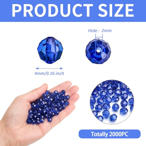 BONNY BOXX 2000pcs 4mm Acrylic Faceted Round Crystal Beads Transparent Sapphire Loose Spacer Craft Beads for DIY Bracelet Necklace Earring Keychain Jewelry Making Bags Decoration - Image 3
