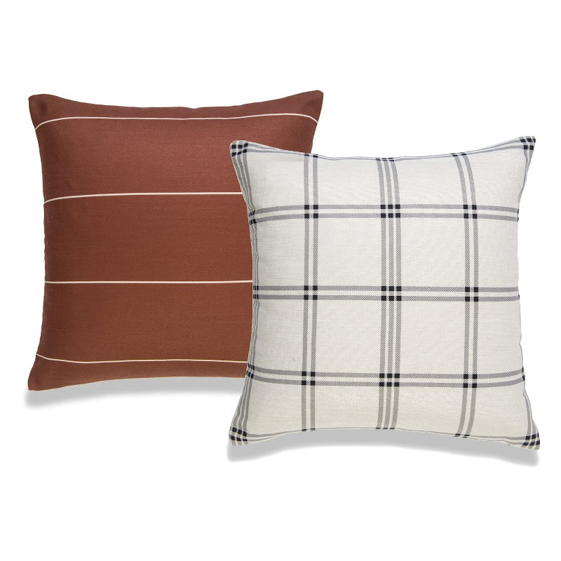 Hofdeco Modern Boho Decorative Throw Pillow Cover ONLY for Couch Sofa Bed Rust Stripes Plaid 20x20 Set of 2