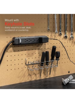 GE GE 6-Outlet Power Strip, 2 Ft Extension Cord, Heavy Duty Plug, Grounded, Integrated Circuit Breaker, 3-Prong, Wall Mount, UL Listed, Black, 14831  - Image 5