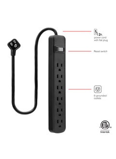 GE GE 6-Outlet Power Strip, 2 Ft Extension Cord, Heavy Duty Plug, Grounded, Integrated Circuit Breaker, 3-Prong, Wall Mount, UL Listed, Black, 14831  - Image 3