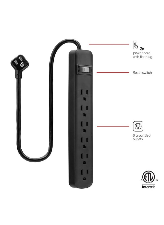 GE GE 6-Outlet Power Strip, 2 Ft Extension Cord, Heavy Duty Plug, Grounded, Integrated Circuit Breaker, 3-Prong, Wall Mount, UL Listed, Black, 14831  - Image 3