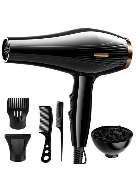 6-in-1 Ionic Hair Dryer, Salon Professional Blow Dryer 2200W AC Motor Fast Drying with 2 Speed, 3 Heat Setting, with Diffuser, Nozzle, Concentrator Comb for Curly and Straight Hair，comb